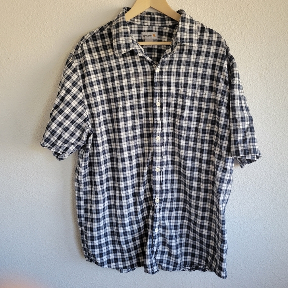 Carhartt Men’s Blue Plaid Button Down Short Sleeve Shirt Size XL - Picture 1 of 8